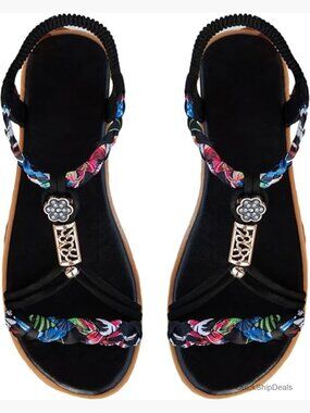 Faux Leather Flower Braided Flat Sandals with Ankle Strap